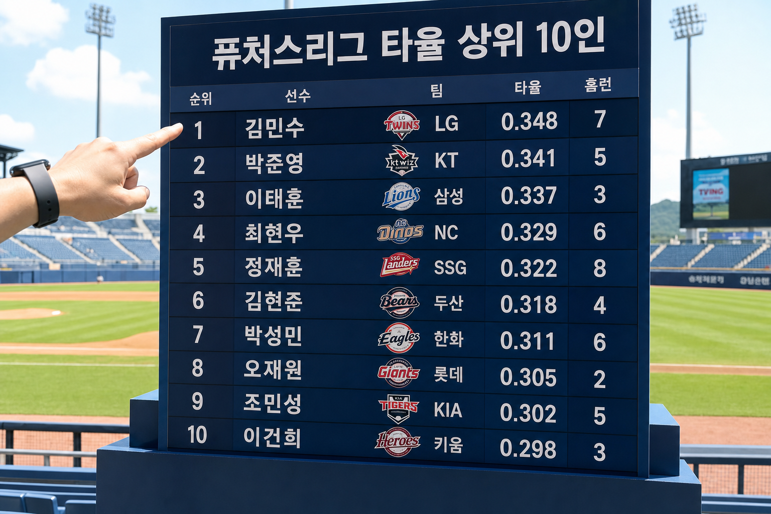 퓨처스리그 타자 주요 기록 top 10